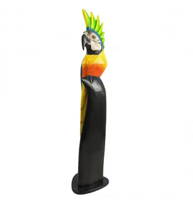 Perroquet Multicolore 50cm en bois peint à la main - Coloris Bleu, Jaune et Vert