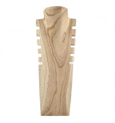Déclassé - Buste présentoir à colliers cranté en bois massif brut 40cm