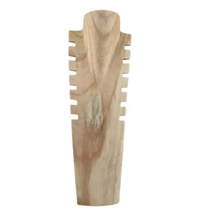 Déclassé - Buste présentoir à colliers cranté en bois massif brut 50cm