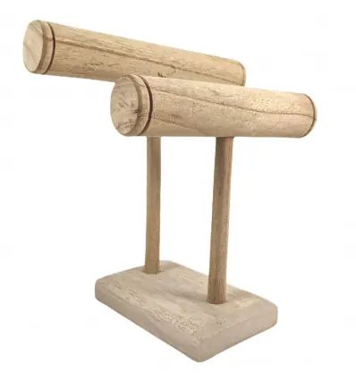 Déclassé - Porte-bracelets et montres 2 tiges en Bois massif brut