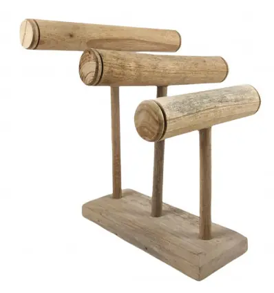 Déclassé - Porte-bracelets et montres 3 tiges en Bois massif brut