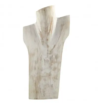 Déclassé - Buste présentoir à colliers en bois massif blanc cérusé 30cm