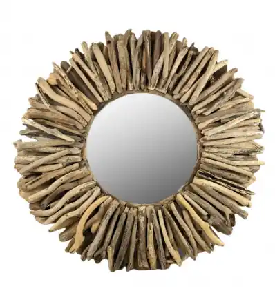 Grand Miroir mural Rond en Bois Flotté ø80cm