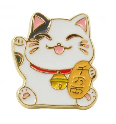 Pin's doré Maneki Neko Noir - Chance et Bonheur