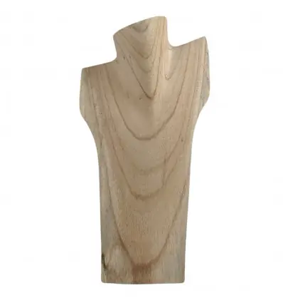 Déclassé - Buste présentoir à colliers en bois massif brut 30cm