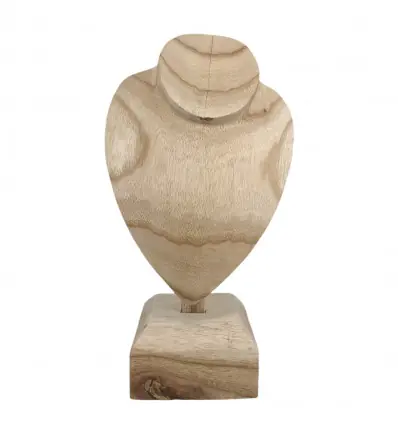 Déclassé - Buste présentoir à colliers sur pied en bois massif brut 30cm