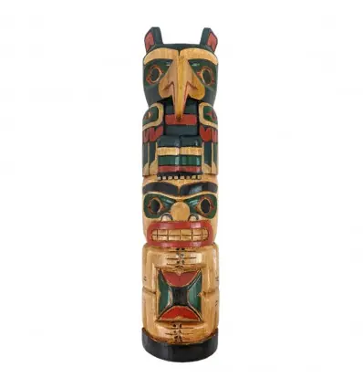Totem Indien mural 50cm en bois sculpté et peint à la main