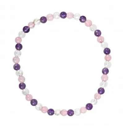 Bracelet Multipierres Améthyste / Quartz Rose / Cristal de Roche | Boules 4mm