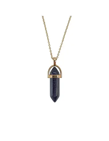 Collier doré + pendentif pointe Pierre de Soleil Bleu