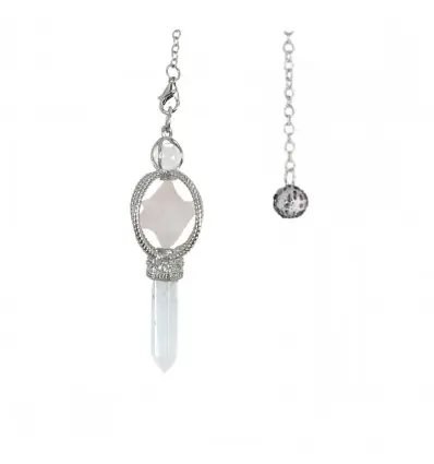 Pendule Merkaba en Quartz Rose et pointe en Cristal de roche
