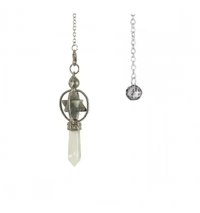 Pendule Merkaba en Labradorite et pointe en Cristal de roche