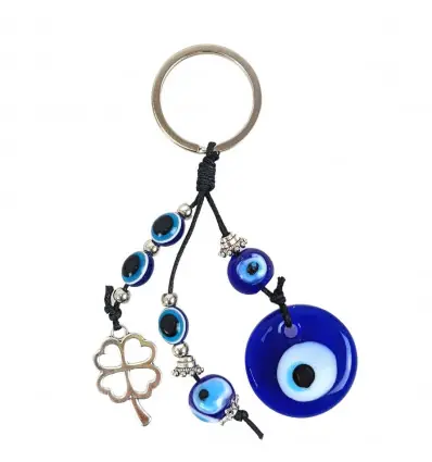 Porte-clef Porte-bonheur - Oeil Turc & Trèfle à 4 feuilles