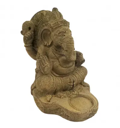 Statue Ganesh en Pierre avec Bougeoir 23cm