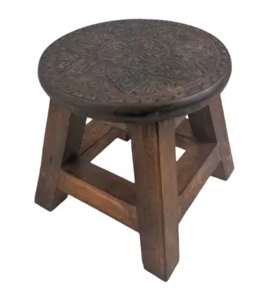 Tabouret / Porte-Plante en bois motif Mandala 25cm