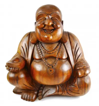 Grande Statue du Bouddha Rieur en bois 60cm XXL | Savoir-faire traditionnel d'Asie