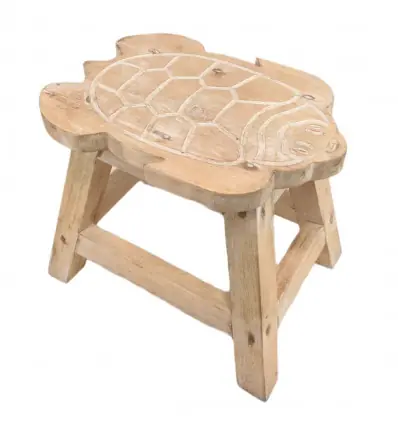 Tabouret / Porte-Plante en bois motif Tortue 30cm