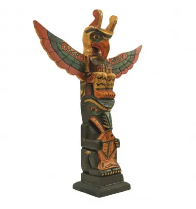 Totem Indien à poser 30cm en bois sculpté et peint à la main
