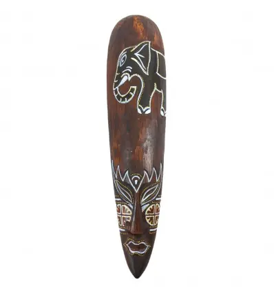 Masque motif Éléphant en Bois 50cm - Style Batik