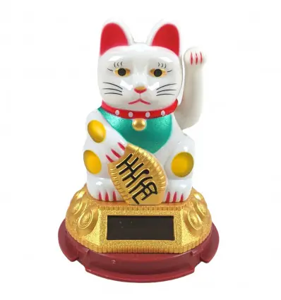 Maneki Neko Blanc / Chat japonais à énergie solaire 8cm