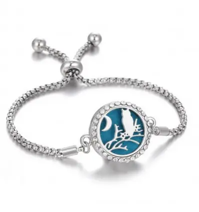 Bracelet Diffuseur de Parfum Modèle Hibou argenté - L'aromathérapie par les bijoux