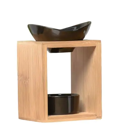 Brûle Parfum "Kalos" en bambou et céramique noire