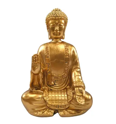 Statuette Bouddha Assis Doré en Résine 20cm