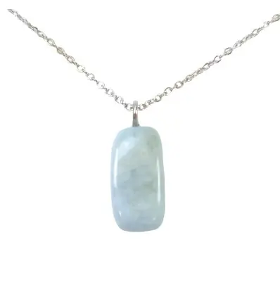 Collier Aigue-Marine AB | Pendentif pierre roulée + chaîne acier