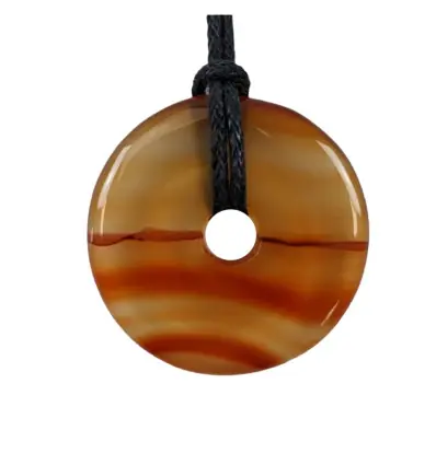 Donut ou Pi Chinois en Cornaline Translucide 30mm + cordon | Pendentif ou bracelet