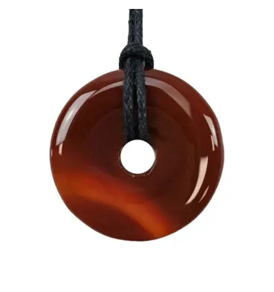 Donut ou Pi Chinois en Cornaline opaque 30mm + cordon - Pendentif ou bracelet
