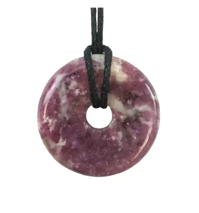 Donut ou Pi Chinois en Lépidolite 30mm + cordon | Pendentif ou bracelet