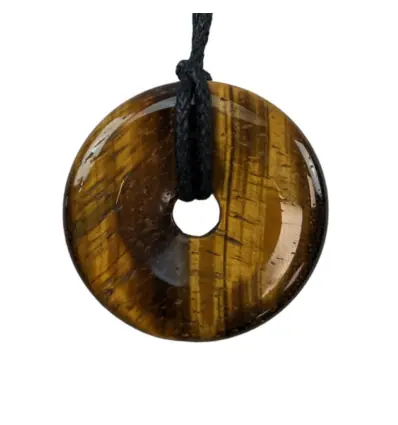 Donut ou Pi Chinois en Œil de Tigre 30mm + cordon - Pendentif ou bracelet
