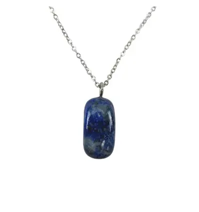 Collier Lapis Lazuli AB | Pendentif pierre roulée + chaîne argentée