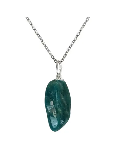 Collier Amazonite bleue | Pendentif pierre roulée + chaîne argentée