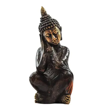 Bouddha Penseur 9cm - Statuette faite à la main en Laiton