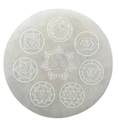 Disque 7 Chakras en Sélénite ø10cm - Plaque de rechargement