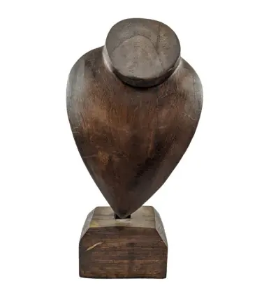 Déclassé - Buste présentoir à colliers sur pied en bois massif marron 30cm