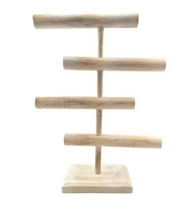 Présentoir à bijoux 4 niveaux 48cm en bois massif | Finition Blanc Cérusé