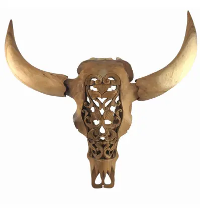 Trophée mural Tête de Buffle XL en bois sculpté 70cm