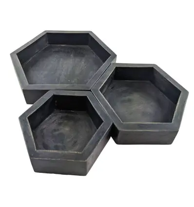 Set de 3 plateaux de présentation pour bijoux - Présentoirs hexagonaux gigognes en bois finition "noir vintage"