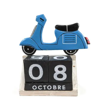 Calendrier Perpétuel en Bois décor Scooter Bleu