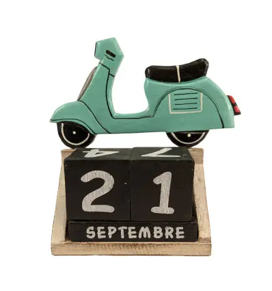 Calendrier Perpétuel en Bois décor Scooter Turquoise