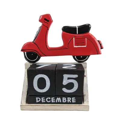 Calendrier Perpétuel en Bois décor Scooter Rouge