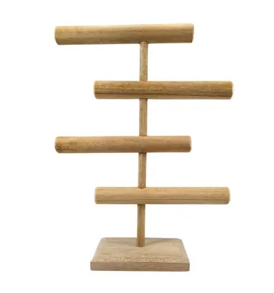 Présentoir à bijoux 4 niveaux 48cm en bois massif | Finition Bois brut naturel