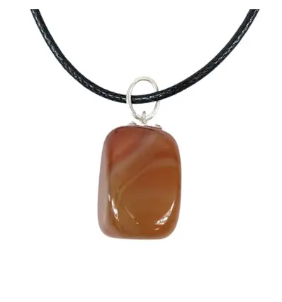 Collier Cornaline | Pendentif pierre roulée + cordon