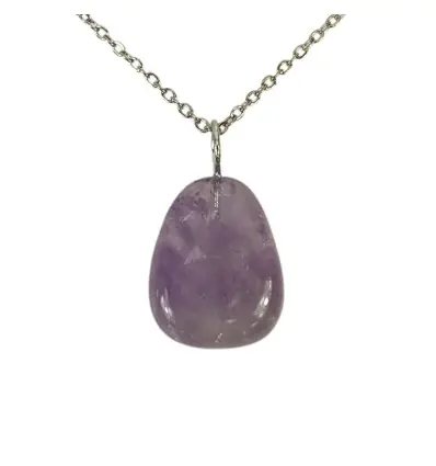 Collier Améthyste | Pendentif pierre roulée + chaîne argentée