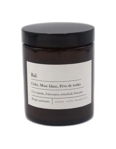 Bougie parfumée naturelle "Bali" Cèdre, Musc Blanc et Tonka 35 heures 135g | Drake