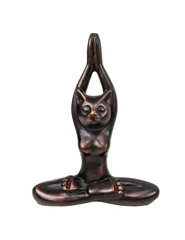 Statuette Chat Yoga en positon du Lotus bras levés 20cm