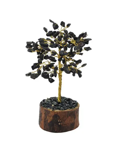 Arbre du Bonheur 20 cm avec pierre Agate Noire naturelle