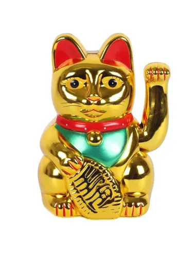 Maneki Neko Traditionnel Doré Chat Porte-Bonheur Japonais 15,5cm