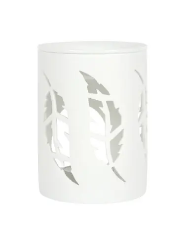 Brûle-parfum Bohème en céramique blanche Motif Plumes